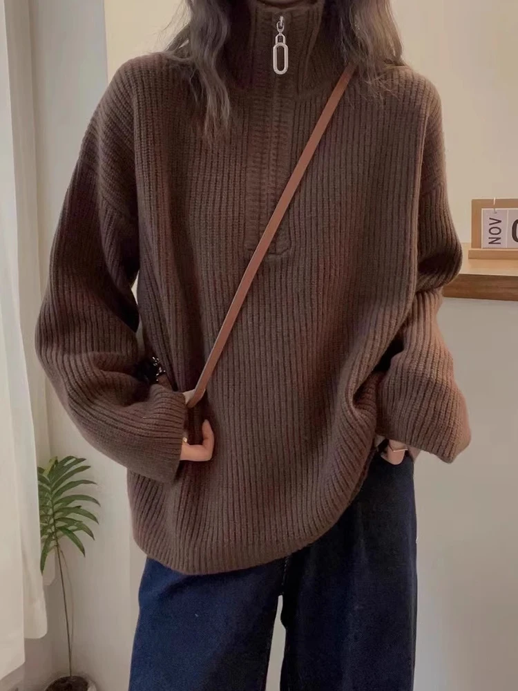 Ele f-Zipper Knitted Wool Sweater Long Sve Slimming Striped Design Casual Top for Autumn Winter Faion Sli
Ele f-Zipper Knitted Wool Sweater Long Sve Slimming Striped Design Casual Top for Autumn Winter Faion Sli