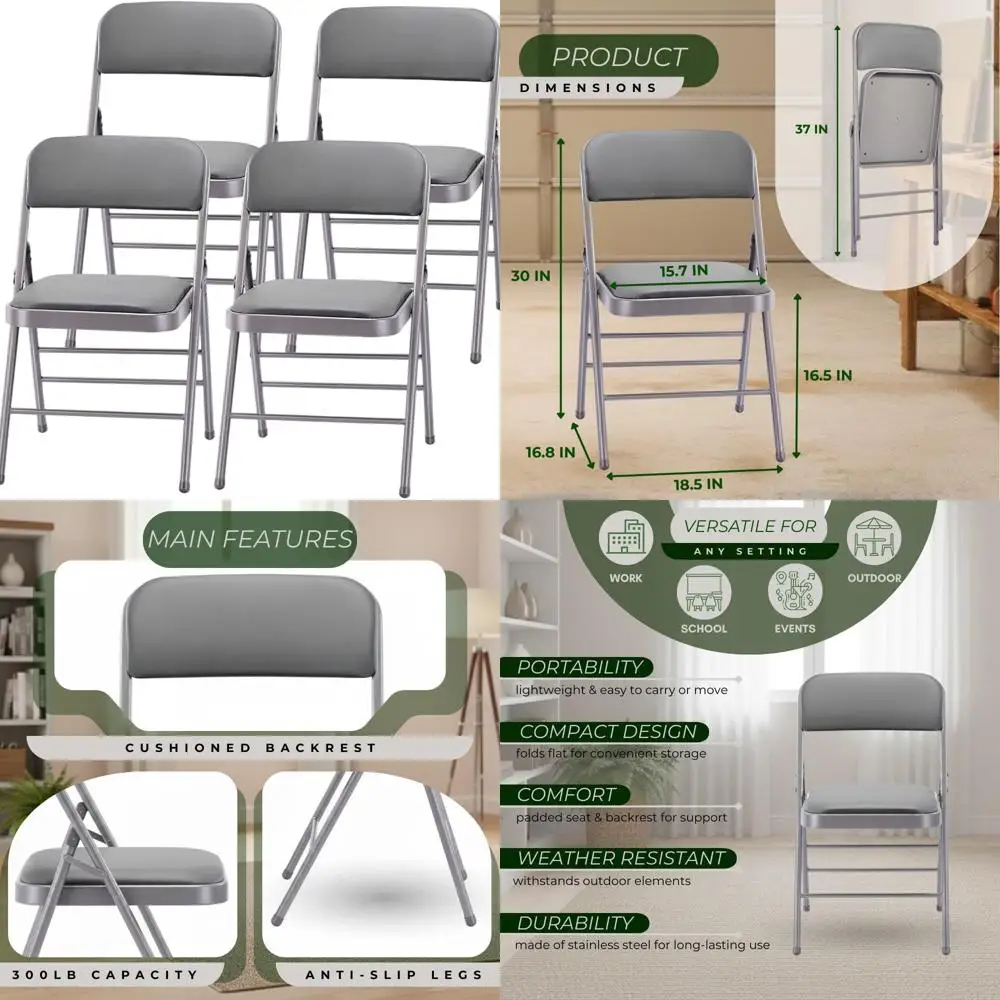 Set of 4 Metal Frame Foam Cushioned Folding Chairs - Black, Gray, White
Set of 4 Metal Frame Foam Cushioned Folding Chairs - Black, Gray, White