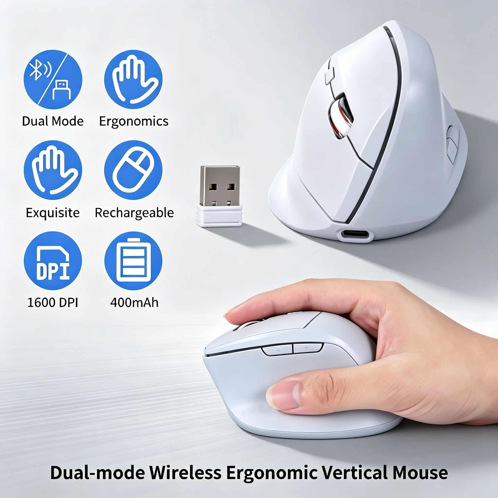 Dual-Mode Ergonomic Vertical Mouse Bluetooth 2.4G Wireless Rechargeable Silent Mice Office Accessories For Notebook PC Tablet
Dual-Mode Ergonomic Vertical Mouse Bluetooth 2.4G Wireless Rechargeable Silent Mice Office Accessories For Notebook PC Tablet