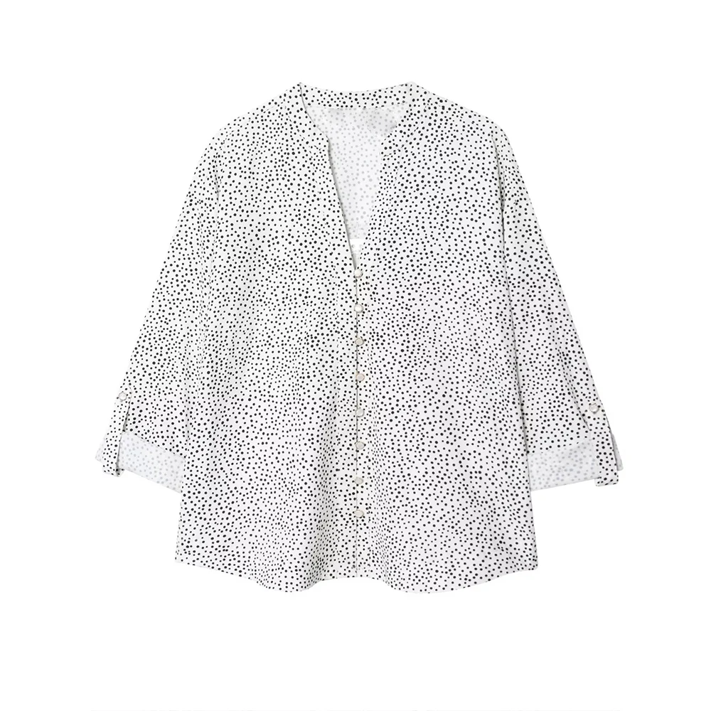 Women's new fashion adjustable long sleeved design loose single breasted polka dot shirt retro V-neck women's shirt chic top
Women's new fashion adjustable long sleeved design loose single breasted polka dot shirt retro V-neck women's shirt chic top
