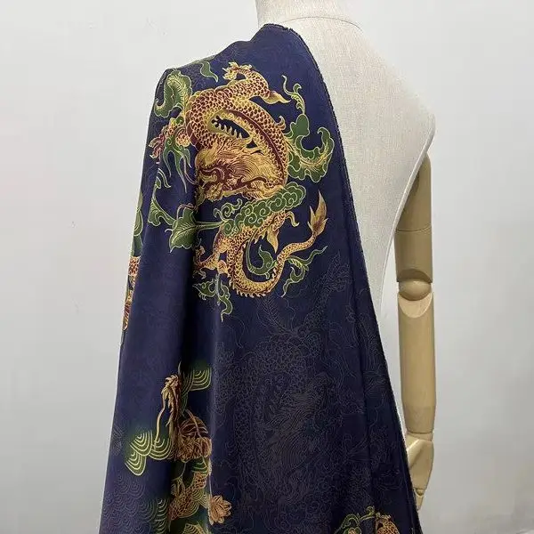 1 meter 95% Mulberry Silk 5% Spandex 20 Momme Heavy Silk Fabric Navy with Dragon Totem Printed 137cm 53" wide by the yard XL435
1 meter 95% Mulberry Silk 5% Spandex 20 Momme Heavy Silk Fabric Navy with Dragon Totem Printed 137cm 53" wide by the yard XL435