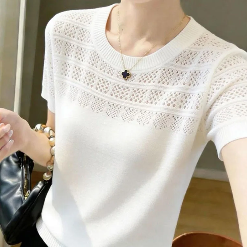 Summer New O-Neck Knitted Sweater Women Pullovers Short Sleeve Hollow Out Knit Sweater Pullover Women Tops Sueter Feminino Q4353
Summer New O-Neck Knitted Sweater Women Pullovers Short Sleeve Hollow Out Knit Sweater Pullover Women Tops Sueter Feminino Q4353