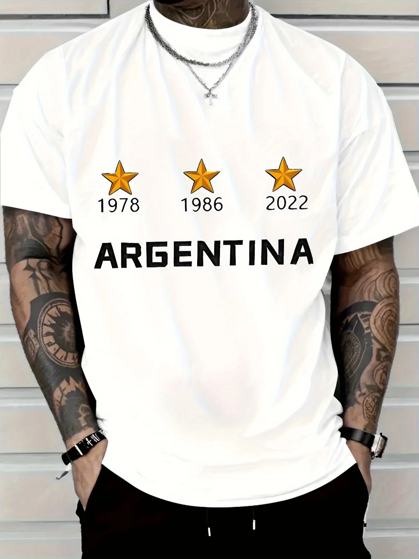 Men's Pure Cotton Casual Short Sleeve T-Shirt with Argentina Soccer Print 1978 1986 2022 Stars Design Regular Fit
Men's Pure Cotton Casual Short Sleeve T-Shirt with Argentina Soccer Print 1978 1986 2022 Stars Design Regular Fit