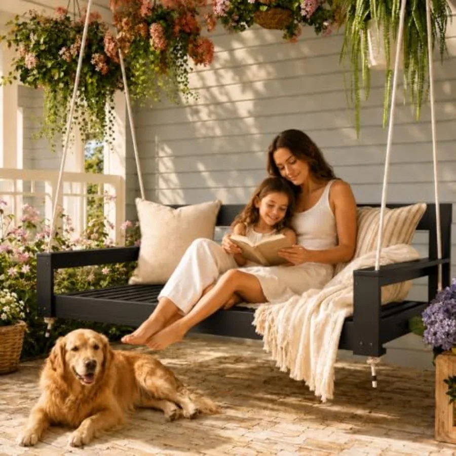 Acacia Wood Porch Swing Bed with 4 Heavy Duty Ropes, Outdoor Hanging Daybed Swing Bench for 2 People, 350 LBS Capacity, Farmhou
Acacia Wood Porch Swing Bed with 4 Heavy Duty Ropes, Outdoor Hanging Daybed Swing Bench for 2 People, 350 LBS Capacity, Farmhou