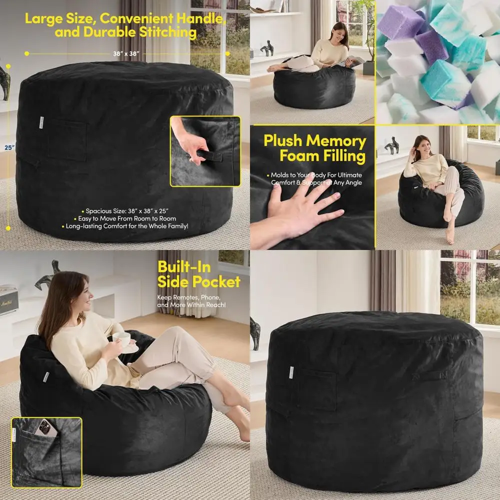 Memory Foam Bean Bag Chair, Removable Velvet Cover, Ultra Soft Fabric, Portable Comfort for Adults and Teens, Black
Memory Foam Bean Bag Chair, Removable Velvet Cover, Ultra Soft Fabric, Portable Comfort for Adults and Teens, Black