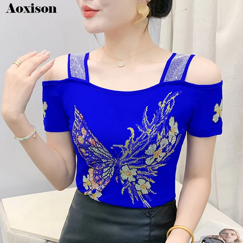 Aoxison уличная классическая летняя футболка для девочек, шикарные топы с бабочками и бриллиантами, женские сексуальные тонкие повседневные футболки с открытыми плечами, блузка
Aoxison уличная классическая летняя футболка для девочек, шикарные топы с бабочками и бриллиантами, женские сексуальные тонкие повседневные футболки с открытыми плечами, блузка