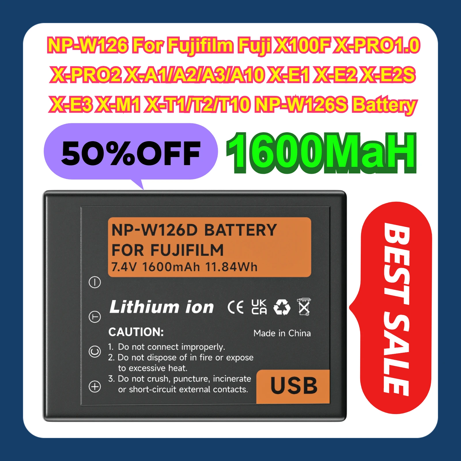 1600MaH NP-W126 For Fujifilm Fuji X100F X-PRO1 X-PRO2 X-A1/A2/A3/A10 X-E1 X-E2 X-E2S X-E3 X-M1 X-T1/T2/T10 NP-W126S Battery
1600MaH NP-W126 For Fujifilm Fuji X100F X-PRO1 X-PRO2 X-A1/A2/A3/A10 X-E1 X-E2 X-E2S X-E3 X-M1 X-T1/T2/T10 NP-W126S Battery