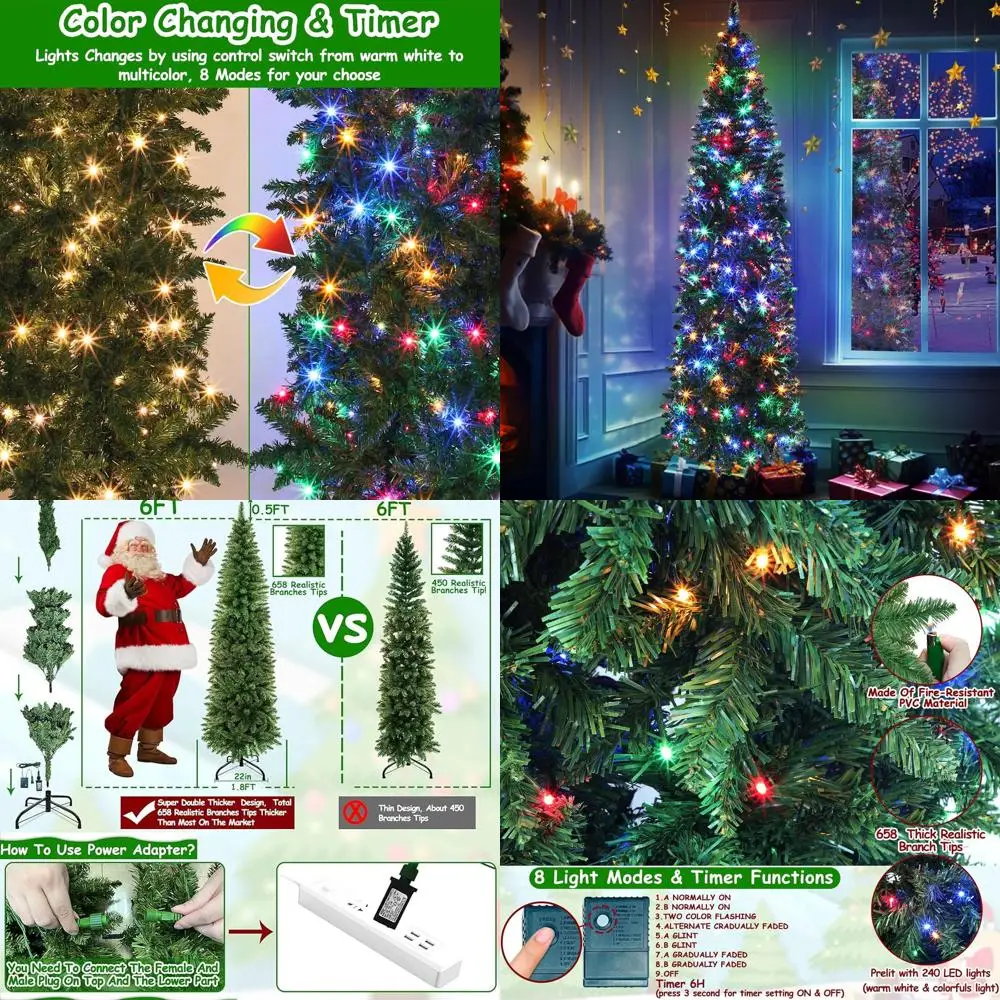 Тонкая рождественская елка с предварительной подсветкой, 6 футов, 240 двухцветных фонарей и 658 наконечниками, 8 режимов освещения, огнестойкая, металлическая подставка, UL-Li
Тонкая рождественская елка с предварительной подсветкой, 6 футов, 240 двухцветных фонарей и 658 наконечниками, 8 режимов освещения, огнестойкая, металлическая подставка, UL-Li