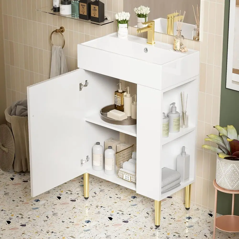 21.6" Bathroom Vanity with Single Sink, Bathroom loor Standing Cabinet with Side Storage, ern Bathroom Vanity with 1 Door and Wh
21.6" Bathroom Vanity with Single Sink, Bathroom loor Standing Cabinet with Side Storage, ern Bathroom Vanity with 1 Door and Wh