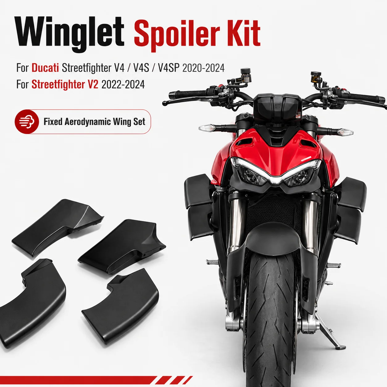 Motorcycle Fixed Winglet Spoiler Fairing Kit Compatible With Ducati Streetfighter V4 V4S V4SP 2020-2024 V2 2022-2024
Motorcycle Fixed Winglet Spoiler Fairing Kit Compatible With Ducati Streetfighter V4 V4S V4SP 2020-2024 V2 2022-2024