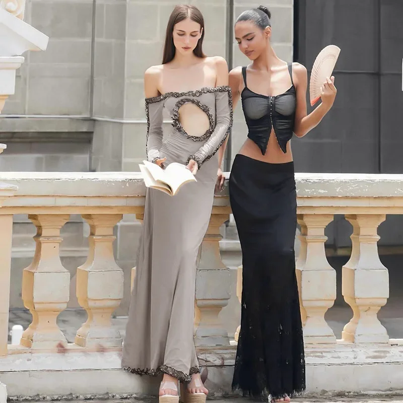 Women's 2024 Summer New Solid Color One Shoulder Long Sleeve Lace High Waist Hollow Dress Elegant Sexy Party Dress Club Outfit
Women's 2024 Summer New Solid Color One Shoulder Long Sleeve Lace High Waist Hollow Dress Elegant Sexy Party Dress Club Outfit