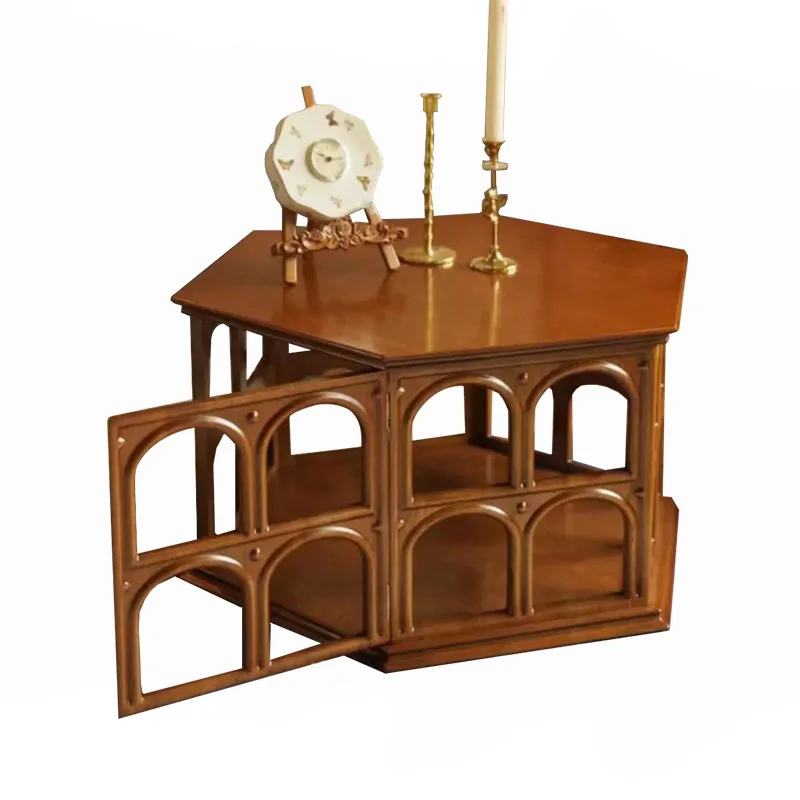 Solid wood hollow tea table hexagonal retro solid wood home side table corner, several designer round arch
Solid wood hollow tea table hexagonal retro solid wood home side table corner, several designer round arch