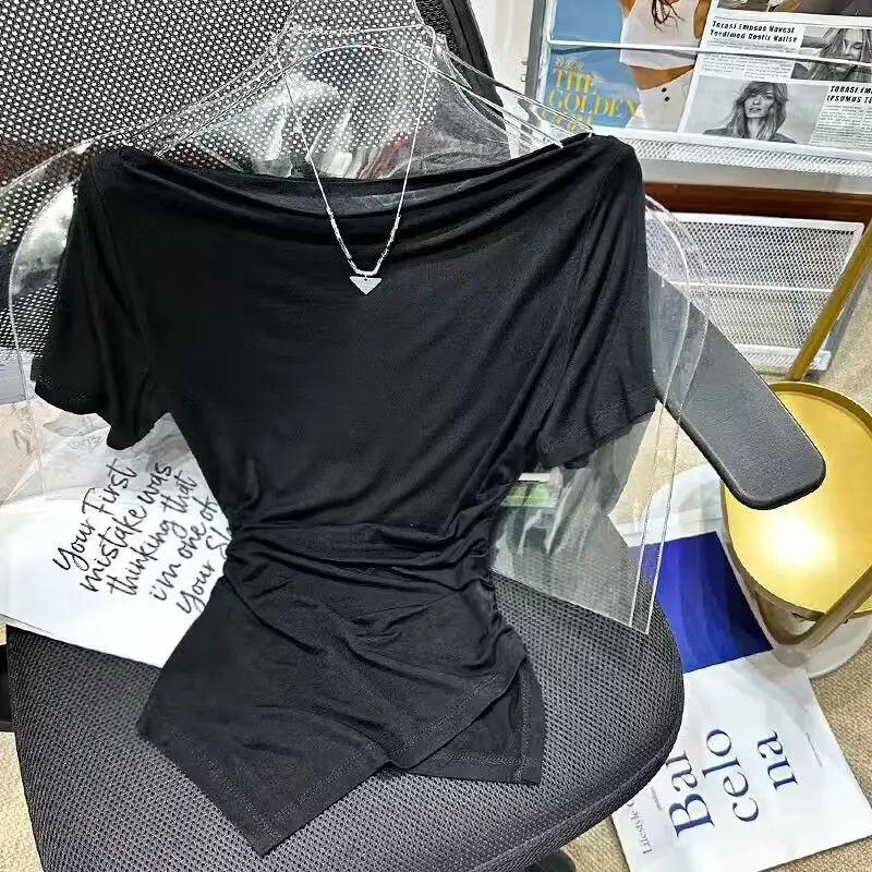 Летние футболки с коротким рукавом, элегантная корейская женская одежда, с асимметричным разрезом по низу, однотонные, плиссированные, универсальные модные топы
Летние футболки с коротким рукавом, элегантная корейская женская одежда, с асимметричным разрезом по низу, однотонные, плиссированные, универсальные модные топы