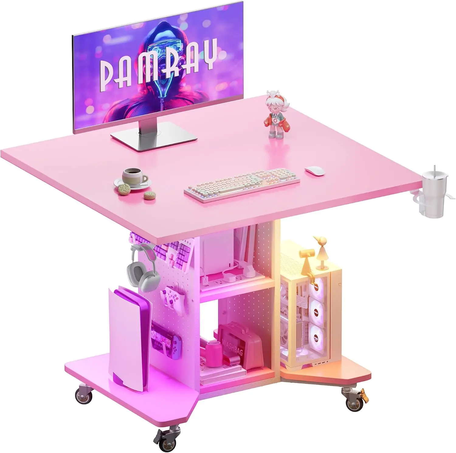 Compact Gaming Desk with LED Lights, Power Outlets, and Storage Pegboard for Small Spaces
Compact Gaming Desk with LED Lights, Power Outlets, and Storage Pegboard for Small Spaces