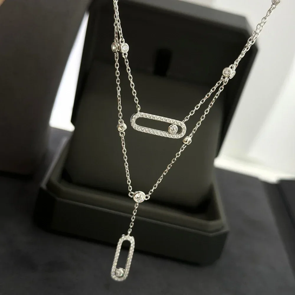 Trend Classic 925 Sterling Silver Move UNO Pendant Moving Diamond Double Chain Necklace Women Luxury Brand Jewelry Accessory
Trend Classic 925 Sterling Silver Move UNO Pendant Moving Diamond Double Chain Necklace Women Luxury Brand Jewelry Accessory