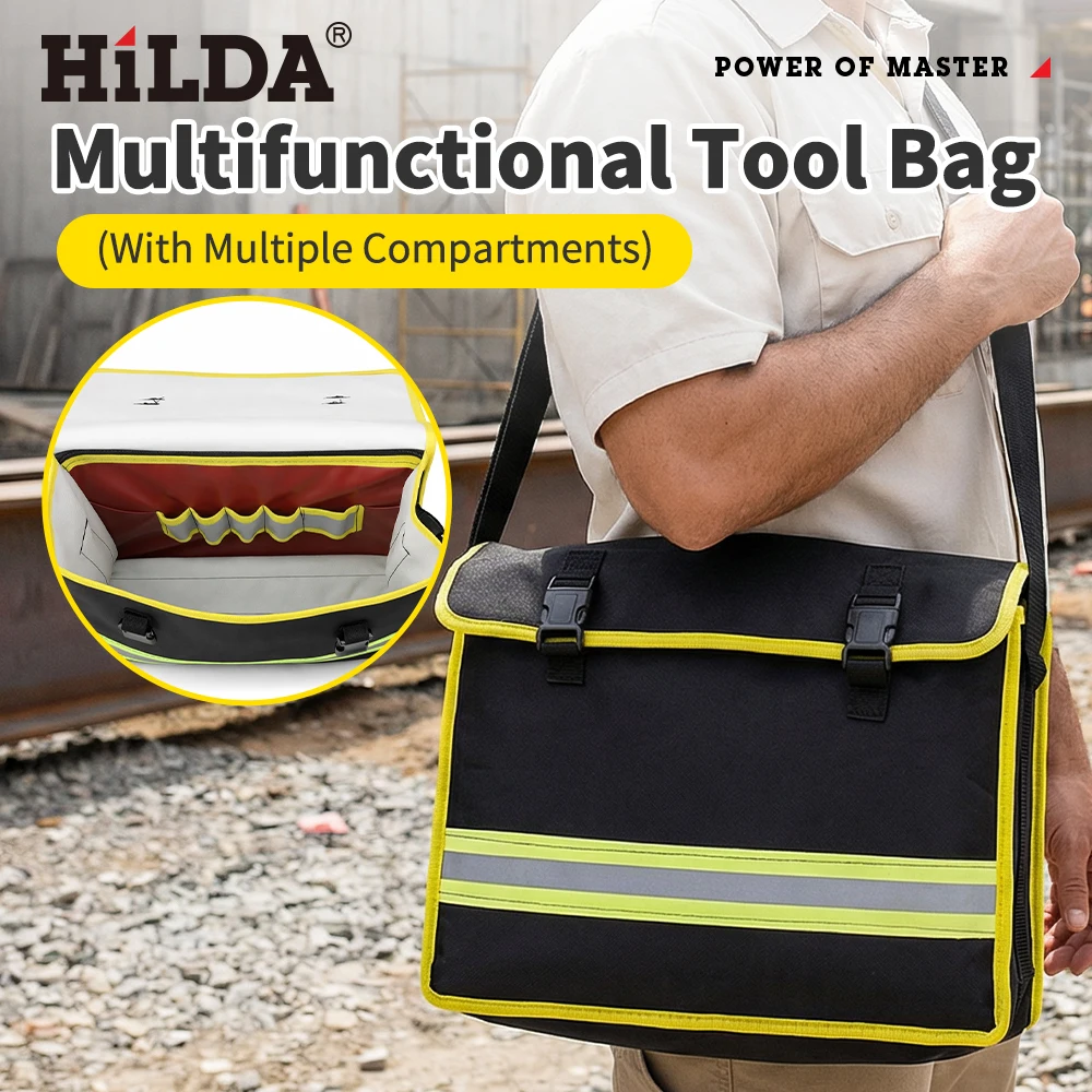 HILDA Tool Bag with Multiple Internal Pockets & Secure Buckle Closure, Waterproof with Reflective Strip for Day and Night Use
HILDA Tool Bag with Multiple Internal Pockets & Secure Buckle Closure, Waterproof with Reflective Strip for Day and Night Use