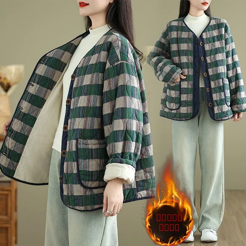 Ретро-куртка в клетку с вышивкой, утепленная, из хлопка, женская, зимняя, больших размеров, универсальная, теплая, с V-образным вырезом, модная
Ретро-куртка в клетку с вышивкой, утепленная, из хлопка, женская, зимняя, больших размеров, универсальная, теплая, с V-образным вырезом, модная