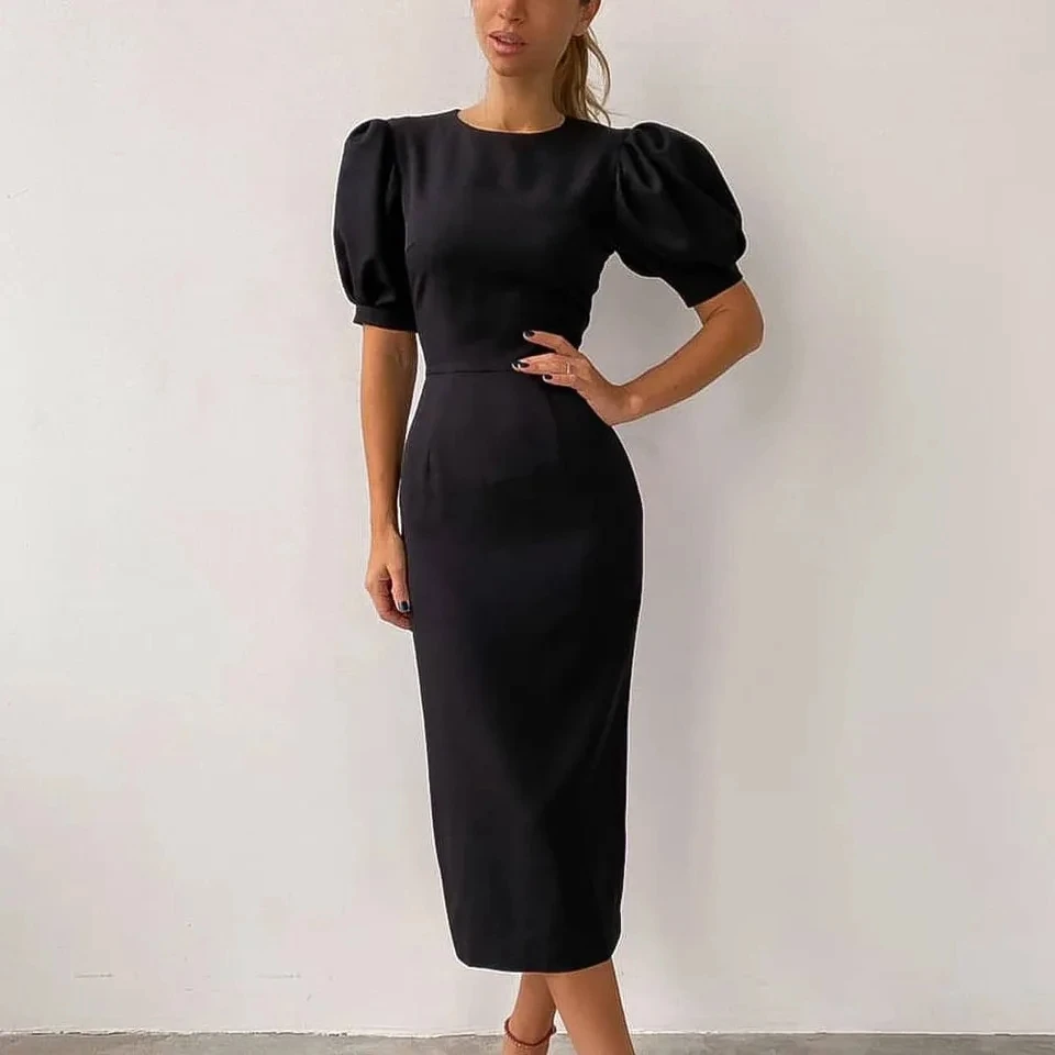 2026 Spring Summer New Elegant Round Neck Puff Sleeve Waist Cinching Hugging Bodycon Slimming Pure Color Short Sleeve Dress
2026 Spring Summer New Elegant Round Neck Puff Sleeve Waist Cinching Hugging Bodycon Slimming Pure Color Short Sleeve Dress