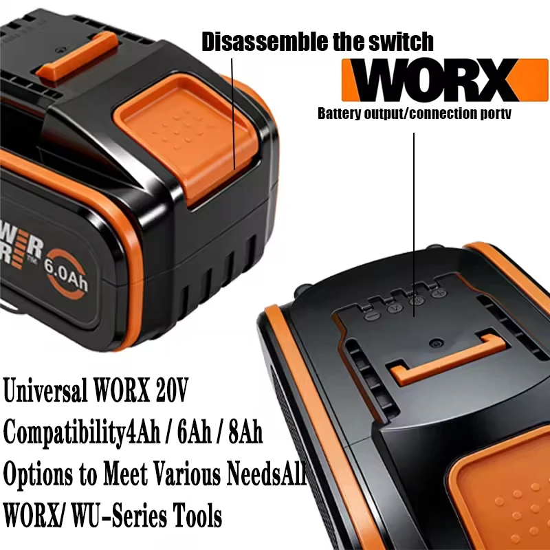 Certified Original WORX 20V 8Ah 8000mAh High Capacity Li-ion–Replacement for WA3553 WA3551 WA3553.1 WA3570,All Electric Tools
Certified Original WORX 20V 8Ah 8000mAh High Capacity Li-ion–Replacement for WA3553 WA3551 WA3553.1 WA3570,All Electric Tools