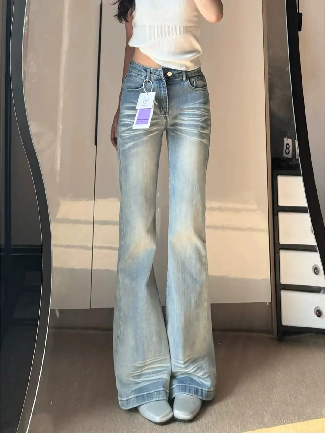 American Washed Slim Fit Low Waist Bell Bottom Jeans Women's Small Size Vintage Light Color Denim Straight Leg Trousers
American Washed Slim Fit Low Waist Bell Bottom Jeans Women's Small Size Vintage Light Color Denim Straight Leg Trousers