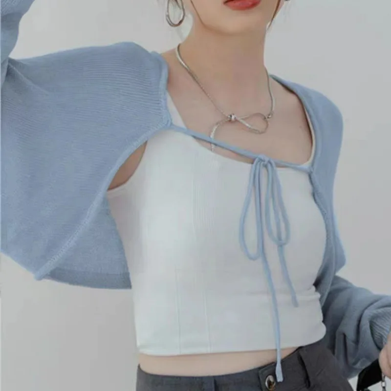 Women's French-style Short Cropped Open-Front Knit Cardigan Lightweight Summer Off-Shoulder Sun-Protective Dress Detachable
Women's French-style Short Cropped Open-Front Knit Cardigan Lightweight Summer Off-Shoulder Sun-Protective Dress Detachable