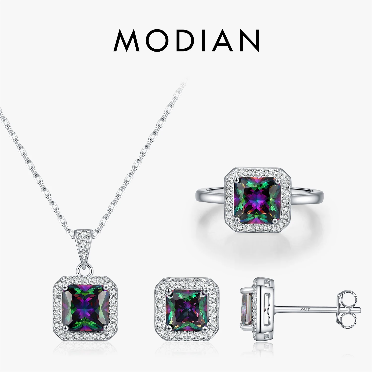 MODIAN 925 Sterling Silver Sparkle Halo Earrings Classic Square Colorful CZ Pendant Necklace & Rings For Women Fine Jewelry Sets
MODIAN 925 Sterling Silver Sparkle Halo Earrings Classic Square Colorful CZ Pendant Necklace & Rings For Women Fine Jewelry Sets