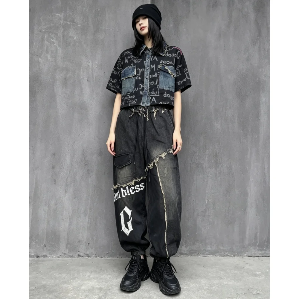 2026 Summer Trendy Cool Fashion Suit Women Printed Ripped Denim Short-sleeve Top + Jogger Harem Pants Two-piece Set XY97
2026 Summer Trendy Cool Fashion Suit Women Printed Ripped Denim Short-sleeve Top + Jogger Harem Pants Two-piece Set XY97