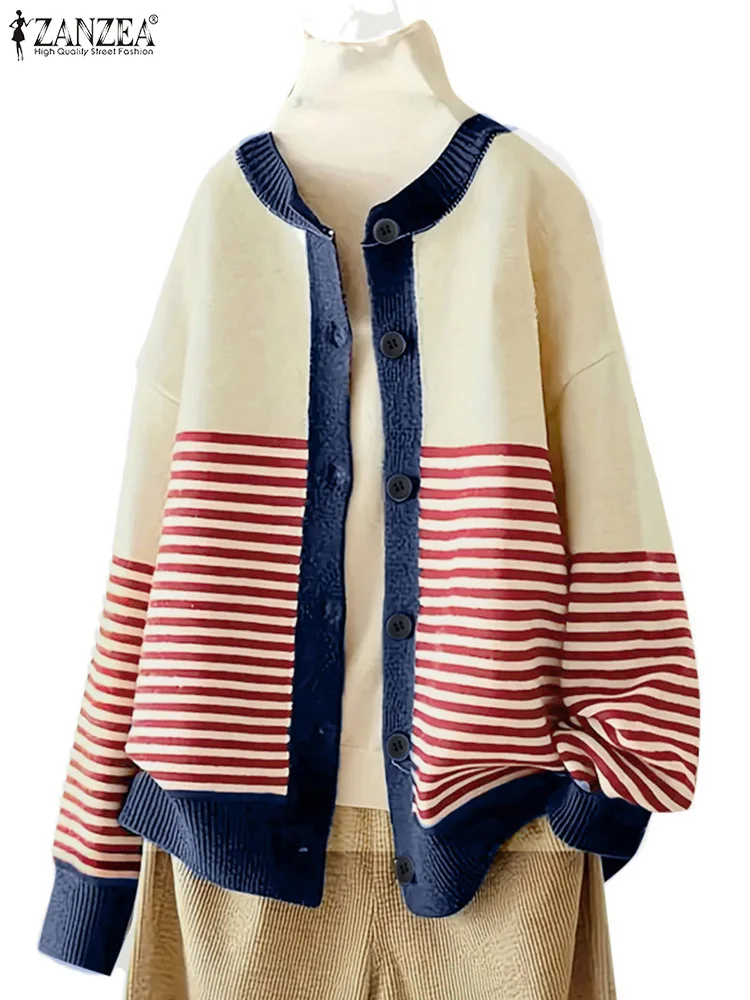 Spring Autumn Striped Sweater ZANZEA Female Tops Loose Hoodies Stylish Women Long Sleeve Knitted Cardigans Casual Buttons Blouse
Spring Autumn Striped Sweater ZANZEA Female Tops Loose Hoodies Stylish Women Long Sleeve Knitted Cardigans Casual Buttons Blouse