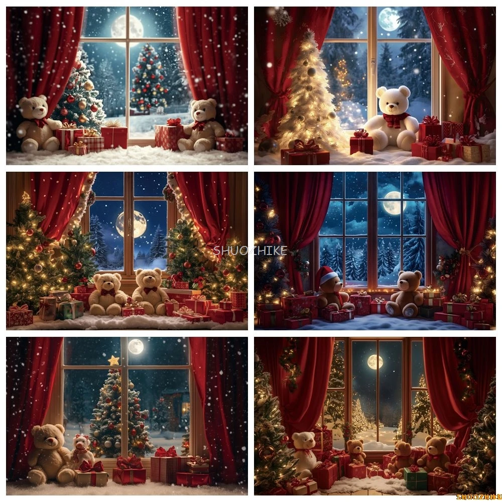 Christmas Toy Bear Gifts Backdrop Snow Window Moon Xmas Tree Kids Family Portrait Photography Background Decor Photo Studio Prop
Christmas Toy Bear Gifts Backdrop Snow Window Moon Xmas Tree Kids Family Portrait Photography Background Decor Photo Studio Prop