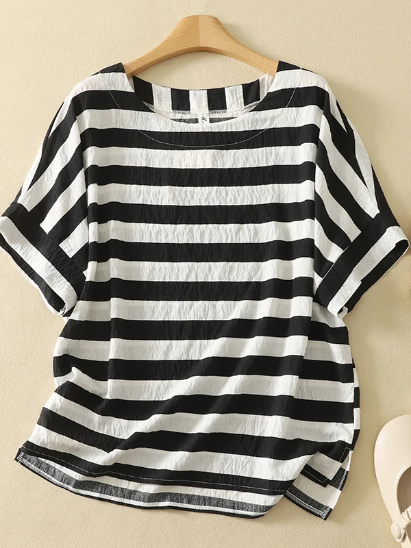 Summer Stripe ort Sve T-irt Women's plus Size Casual Slimming Top Versatile Meat Covering Cut Label Versatile Slimming
Summer Stripe ort Sve T-irt Women's plus Size Casual Slimming Top Versatile Meat Covering Cut Label Versatile Slimming