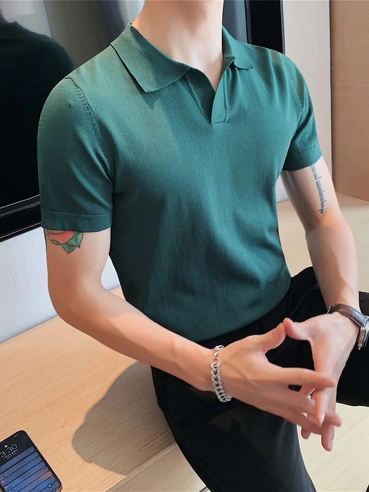 2024 New Knitted Fashion Men's V-neck Polo Shirt Slim Fit Ice Silk Casual Short-sleeved Top Stylish Men's Knitwear Shirt C97
2024 New Knitted Fashion Men's V-neck Polo Shirt Slim Fit Ice Silk Casual Short-sleeved Top Stylish Men's Knitwear Shirt C97