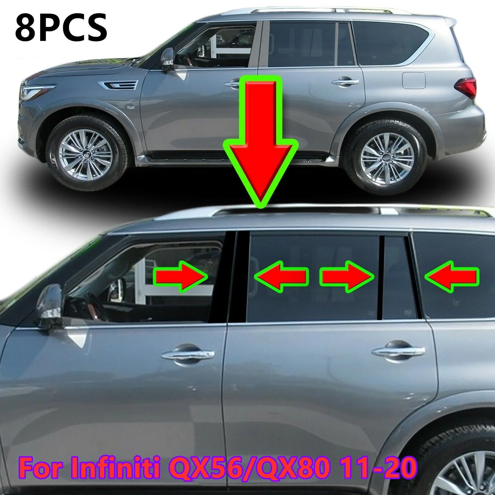 8X накладка на дверное окно, черная крышка, крышка стойки для Infiniti QX56/QX80 11-20
8X накладка на дверное окно, черная крышка, крышка стойки для Infiniti QX56/QX80 11-20
