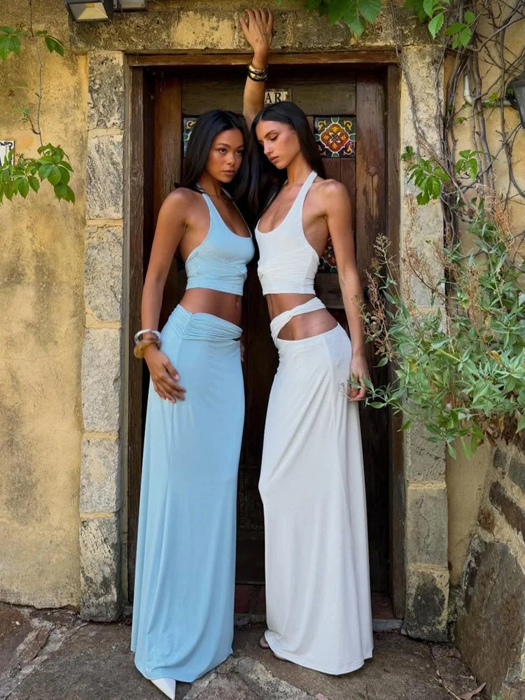Nibber Banquet Ruched 2 Piece Set Women Sexy Halter Backless Low-Neck Sleeveless Tank Tops+Hollow Skirts Party Elegant Suits
Nibber Banquet Ruched 2 Piece Set Women Sexy Halter Backless Low-Neck Sleeveless Tank Tops+Hollow Skirts Party Elegant Suits