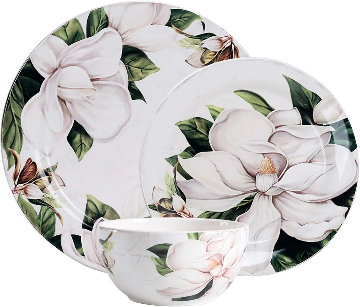 Magnolia Floral Ceramic 12 pcs Dinnerware Set, Service for 4, Inclusive of 11 inch Dinner Plates, 8.75 inch Salad Plates
Magnolia Floral Ceramic 12 pcs Dinnerware Set, Service for 4, Inclusive of 11 inch Dinner Plates, 8.75 inch Salad Plates