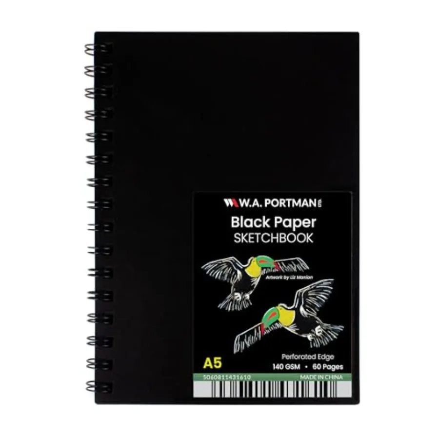 WA Portman Black Paper Sketchbook 6" x 8.5" 140 GSM Acid-Free Black Paper Notebook, 60 Pages (30 Sheets) Spiral Scrapbook Journ
WA Portman Black Paper Sketchbook 6" x 8.5" 140 GSM Acid-Free Black Paper Notebook, 60 Pages (30 Sheets) Spiral Scrapbook Journ