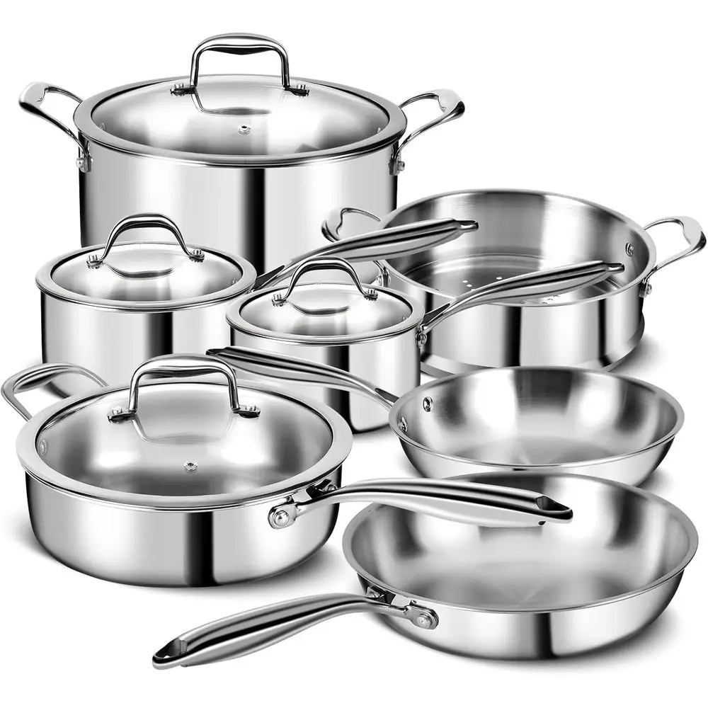 11-Piece Stainless Steel Cookware Set with Lids, Pots, Pans, Non-Toxic, Induction-Ready, Oven and Dishwasher Safe, Professional
11-Piece Stainless Steel Cookware Set with Lids, Pots, Pans, Non-Toxic, Induction-Ready, Oven and Dishwasher Safe, Professional