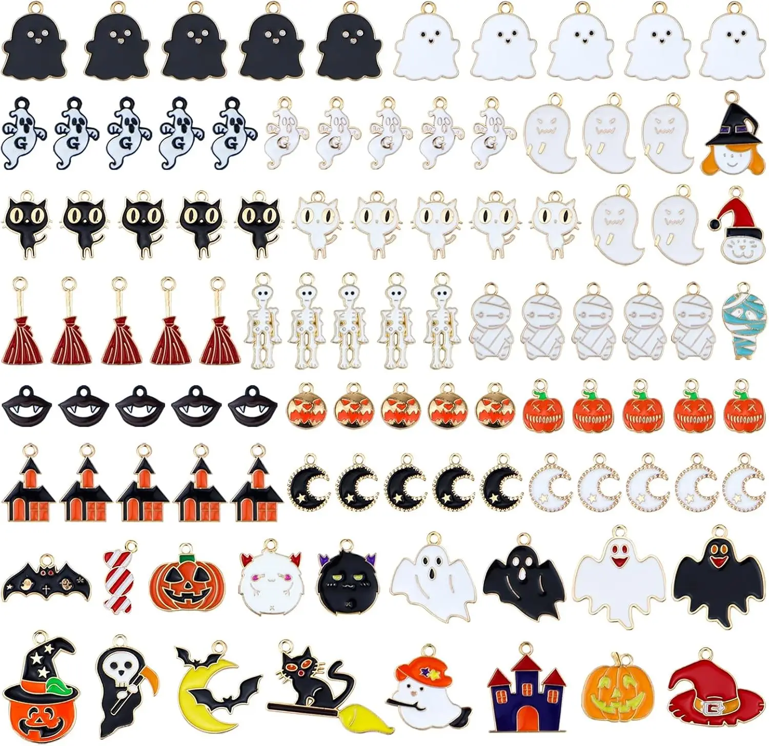 100 Pcs Wholesale Halloween Charms - Mixed Gold Plated Enamel Skull Skeleton Mask Pendants DIY for Jewelry Making and Crafting
100 Pcs Wholesale Halloween Charms - Mixed Gold Plated Enamel Skull Skeleton Mask Pendants DIY for Jewelry Making and Crafting