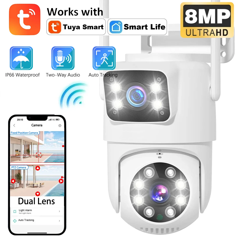 Tuya Smartlife Home 2 Lens 2 Screens PTZ IP Camera 8MP Outdoor 4K Wireless WiFi Security Camera Audio Record CCTV Video Camera
Tuya Smartlife Home 2 Lens 2 Screens PTZ IP Camera 8MP Outdoor 4K Wireless WiFi Security Camera Audio Record CCTV Video Camera