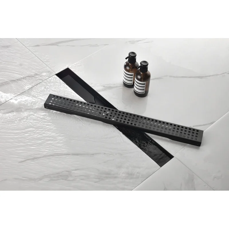 304 Stainless Steel Linear Shower Drain with Removable Quadrato Grate, Hair Catcher, Leveling Feet
304 Stainless Steel Linear Shower Drain with Removable Quadrato Grate, Hair Catcher, Leveling Feet