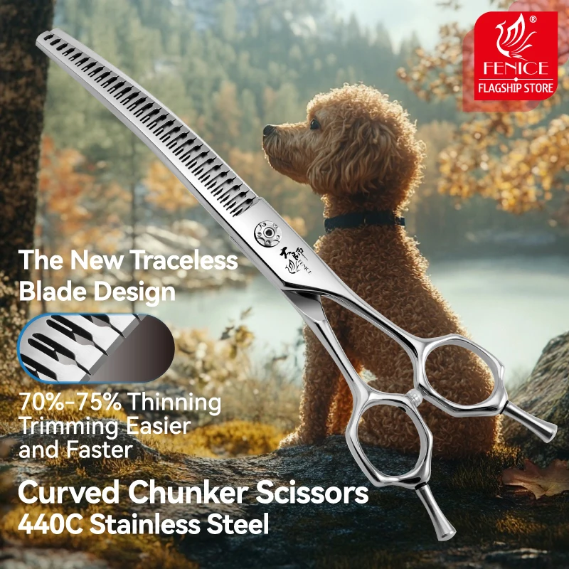 Fenice 7/7.5 Inch Professional Pet Grooming Scissors Curved Chunker Shears with Small Teeth Canine Hairdressing Scissors 70-75%
Fenice 7/7.5 Inch Professional Pet Grooming Scissors Curved Chunker Shears with Small Teeth Canine Hairdressing Scissors 70-75%