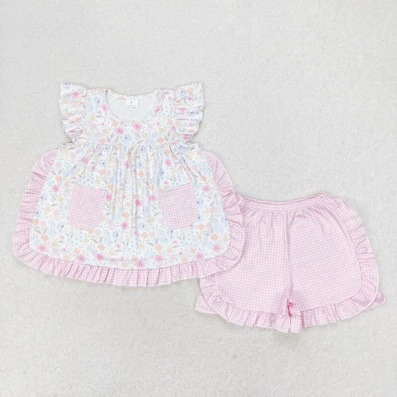 X12.13 GSSO1057 Summer Hot Selling Baby Girl Floral Print Pink Plaid Pocket Flutter Sleeve Shorts Set
X12.13 GSSO1057 Summer Hot Selling Baby Girl Floral Print Pink Plaid Pocket Flutter Sleeve Shorts Set