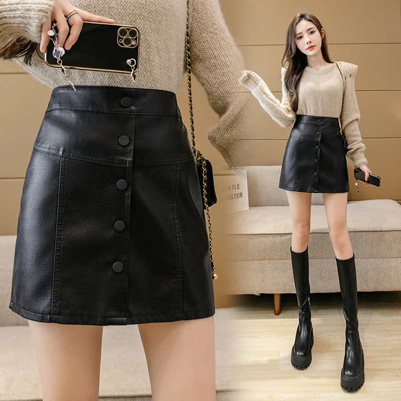 New Sexy Pu Leather Skirt Women Spring Autumn Fashion Buttons Wrapped Hip Mini Skirts Office Lady Elegant Short A-line Jupe
New Sexy Pu Leather Skirt Women Spring Autumn Fashion Buttons Wrapped Hip Mini Skirts Office Lady Elegant Short A-line Jupe