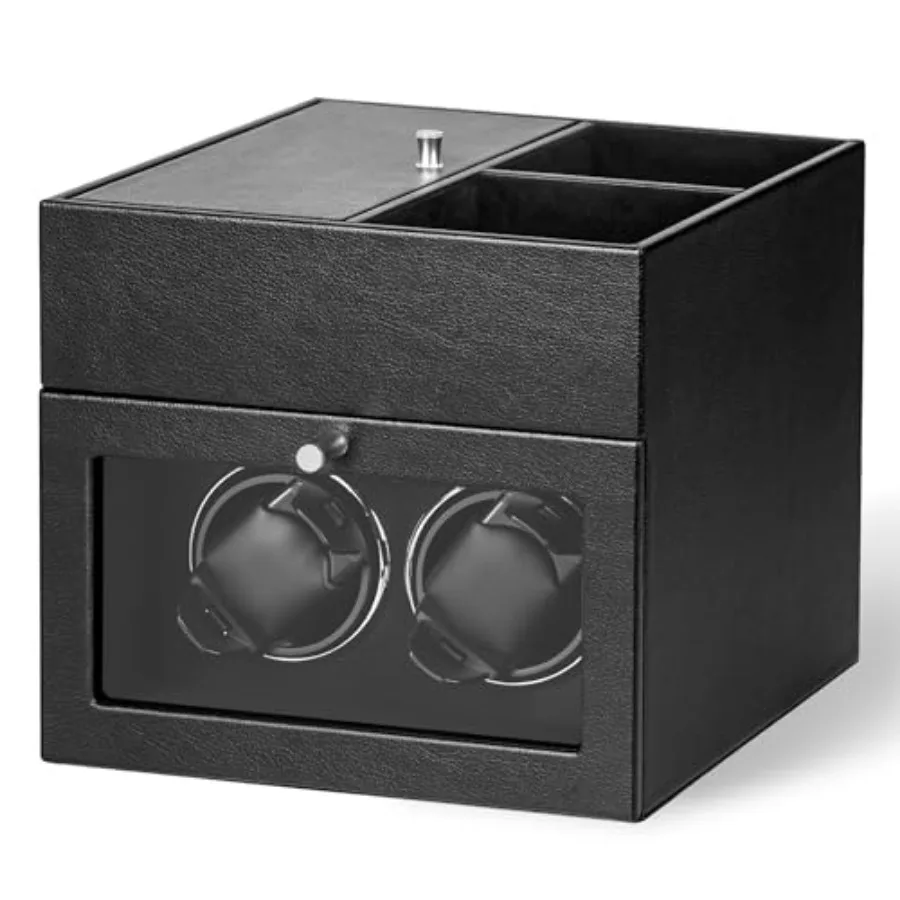 Automatic Double Watch Winder with Storage Box, Japanese Quiet Motor, Adjustable Watch Pillows, Black PU Leather
Automatic Double Watch Winder with Storage Box, Japanese Quiet Motor, Adjustable Watch Pillows, Black PU Leather