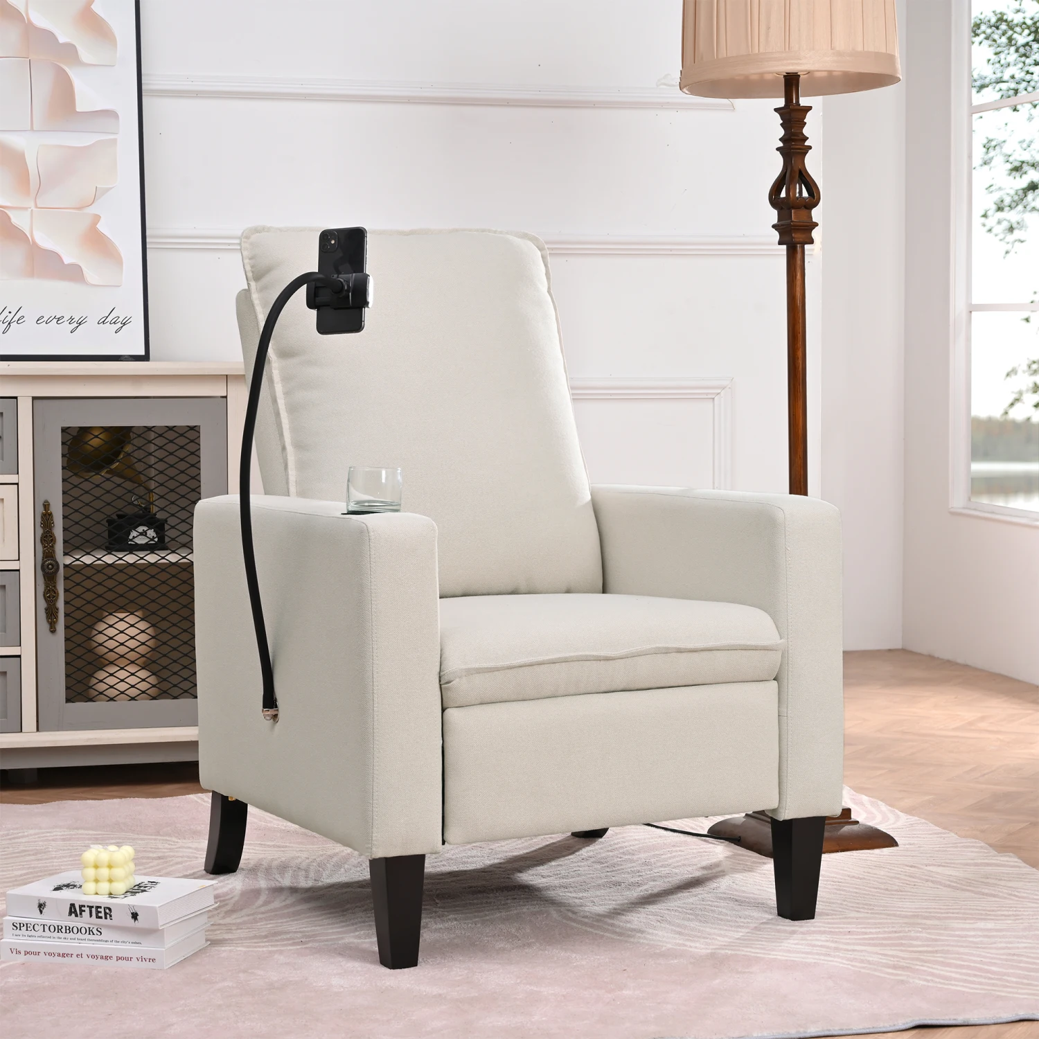 Modern Beige Fabric Recliner Sofa with Phone & Cup Holder for Living Room & Bedroom
Modern Beige Fabric Recliner Sofa with Phone & Cup Holder for Living Room & Bedroom
