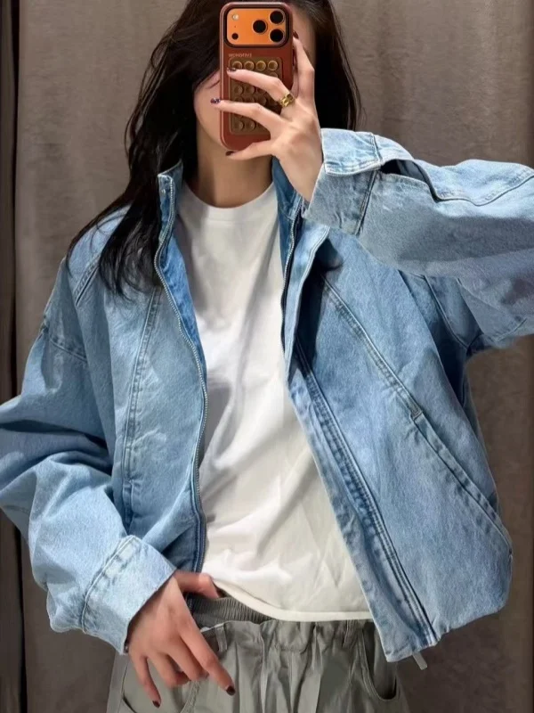 American Style Loose Fit Washed Denim Pilot Jacket Short Coat Women's Summer 2026 Stand Collar Zipper Closure Color
American Style Loose Fit Washed Denim Pilot Jacket Short Coat Women's Summer 2026 Stand Collar Zipper Closure Color