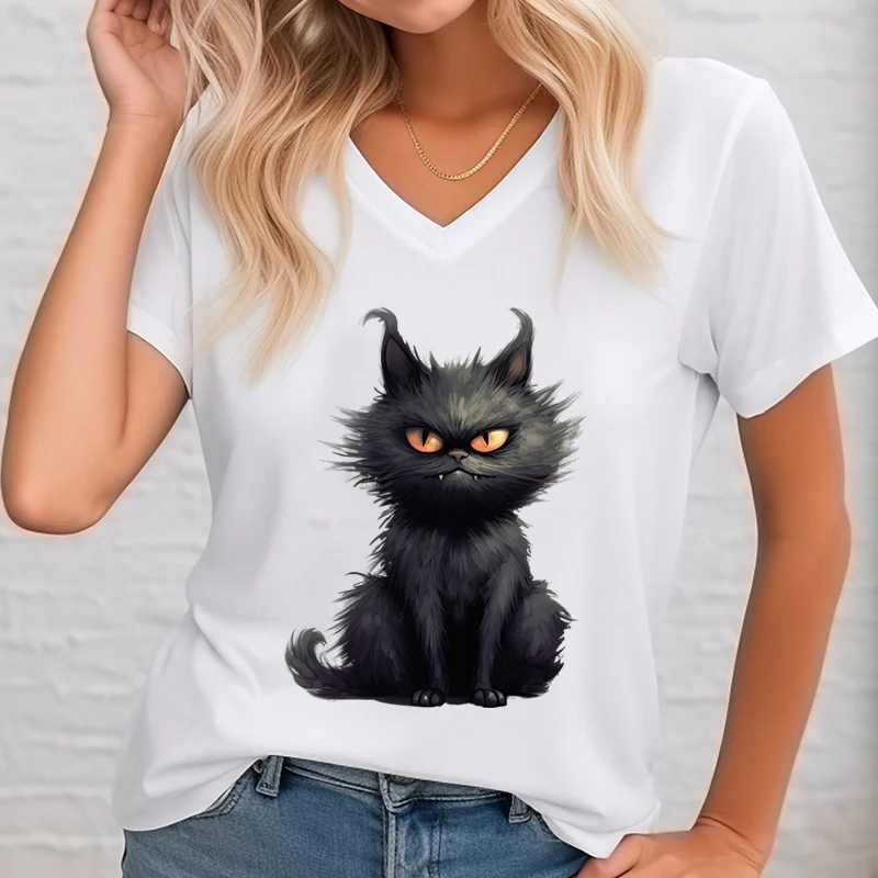 Женская футболка с мультяшным аниме котом, модные трендовые топы с котятами, футболки с 3D V-образным вырезом, повседневная женская футболка в стиле Харадзюку с коротким рукавом и кошками
Женская футболка с мультяшным аниме котом, модные трендовые топы с котятами, футболки с 3D V-образным вырезом, повседневная женская футболка в стиле Харадзюку с коротким рукавом и кошками