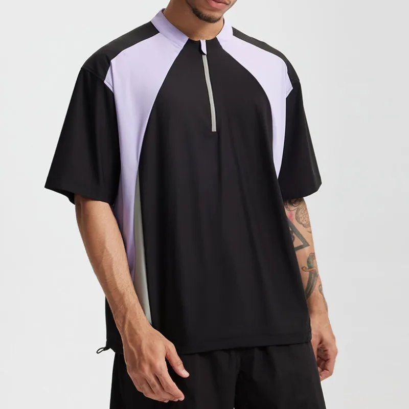 Black Purple Spliced Wind Breaking Cycling T-shirt Spring Summer New Men's Stand Neck Contrasting Sunscreen Long Sleeved T-shirt
Black Purple Spliced Wind Breaking Cycling T-shirt Spring Summer New Men's Stand Neck Contrasting Sunscreen Long Sleeved T-shirt