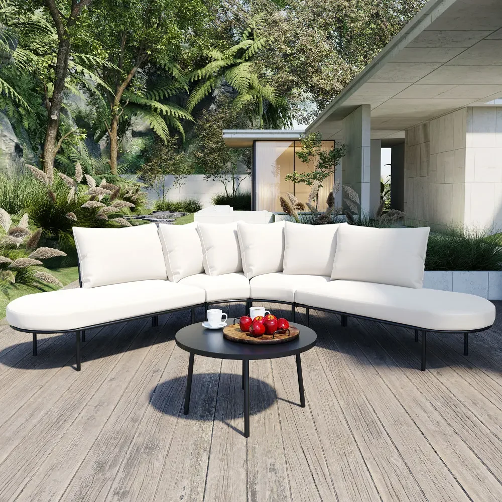 Half moon shaped outdoor furniture sofa set, with coffee table, can accommodate 6 people, Beige
Half moon shaped outdoor furniture sofa set, with coffee table, can accommodate 6 people, Beige