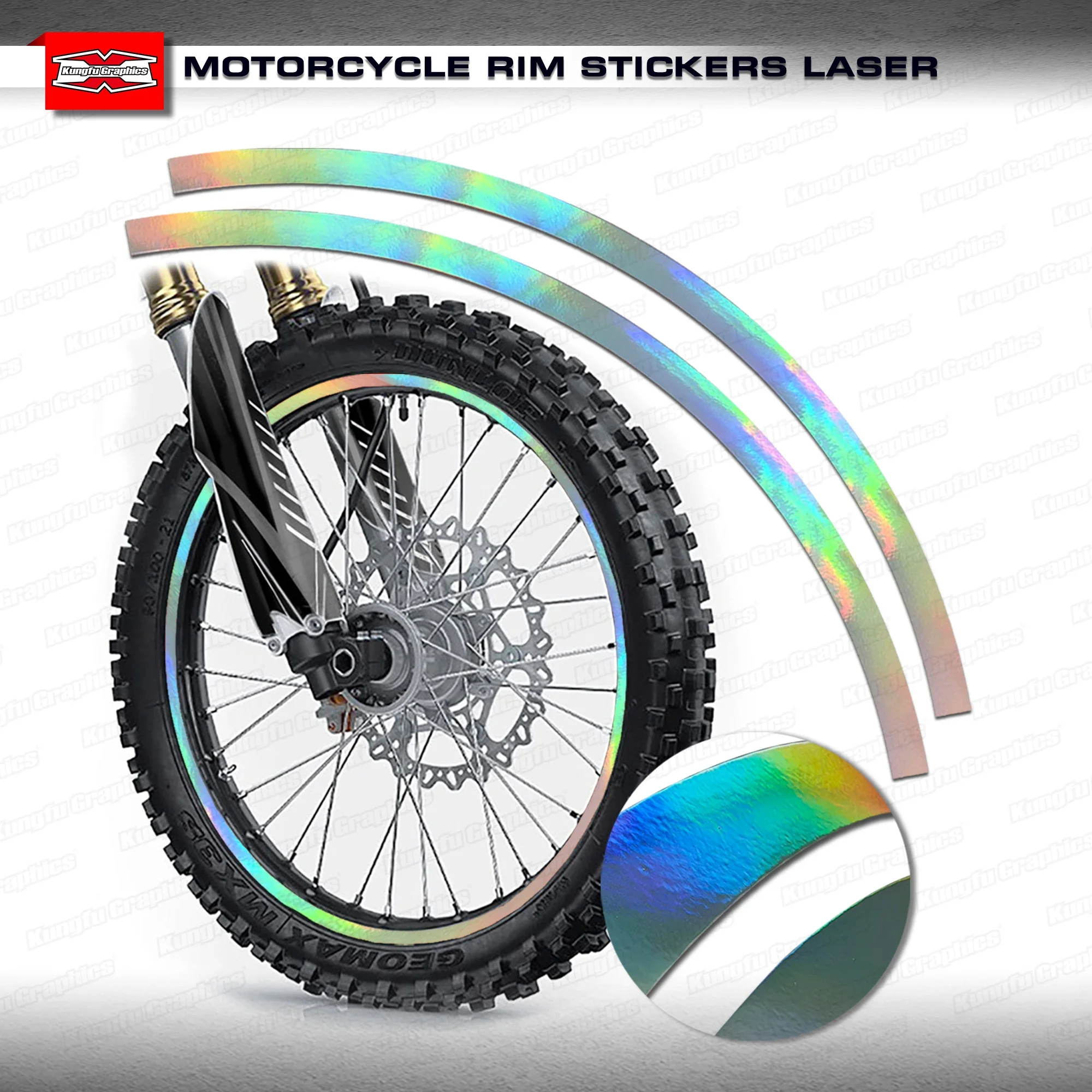 KUNGFU GRAPHICS Motorcycle Rim Stickers Laser Decoration Restyled Rim Tape Wheel Deco Adhesive Decal Colorful, 16 Strips
KUNGFU GRAPHICS Motorcycle Rim Stickers Laser Decoration Restyled Rim Tape Wheel Deco Adhesive Decal Colorful, 16 Strips