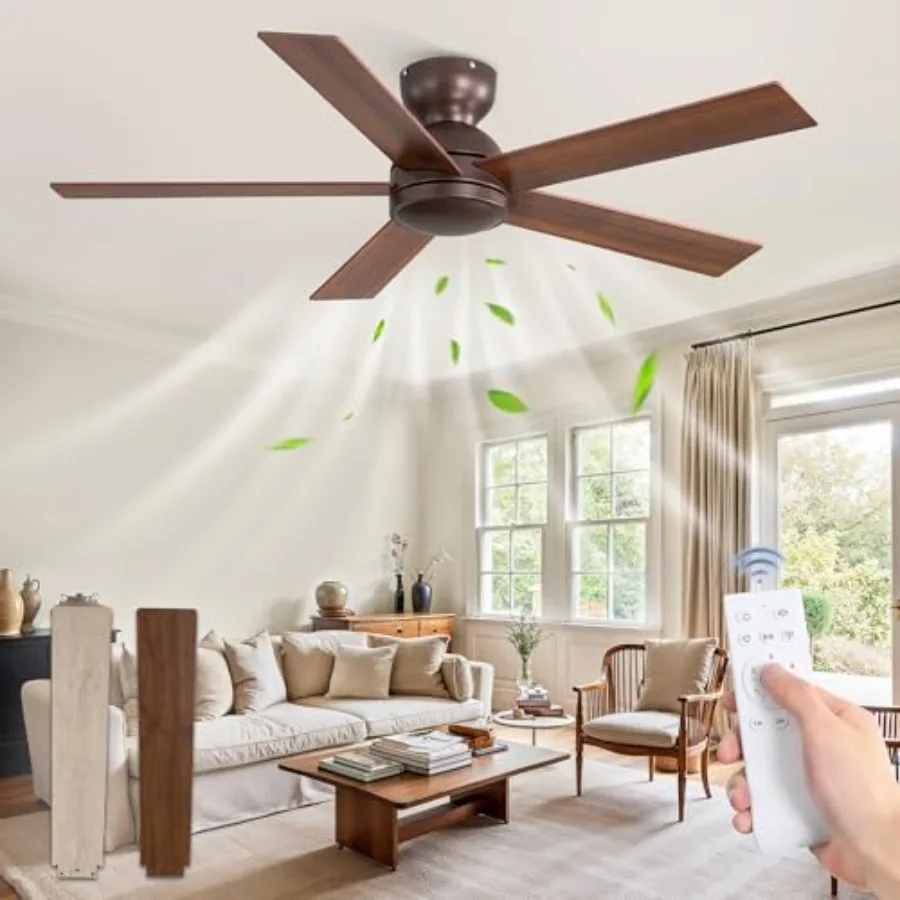 48 Inch Low Profile Ceiling Fan for Indoor/Outdoor Use, Brown Wood-Grain Finish, Quiet Reversible DC Motor with 6-Speeds and Re
48 Inch Low Profile Ceiling Fan for Indoor/Outdoor Use, Brown Wood-Grain Finish, Quiet Reversible DC Motor with 6-Speeds and Re